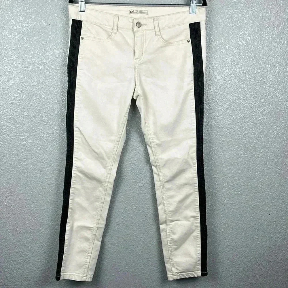 Free People White Jeans with Black Genuine Leather Edges size 29